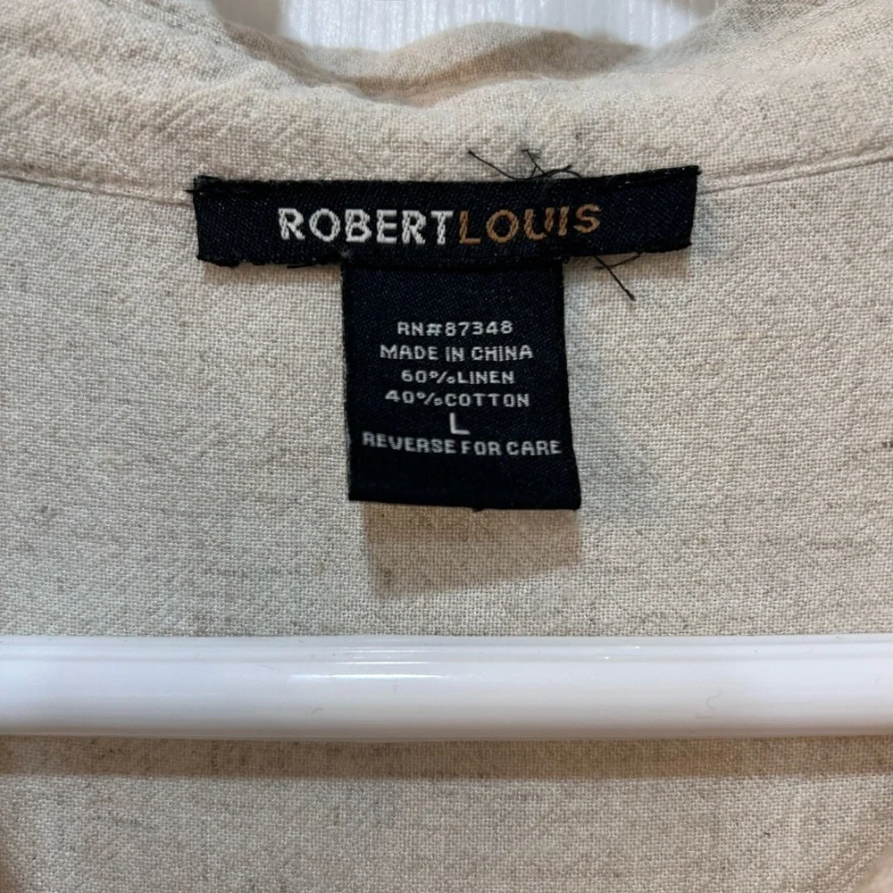Robert Louis Womens Shift Dress Large Beige Linen Blend Lagenlook Coastal Casual